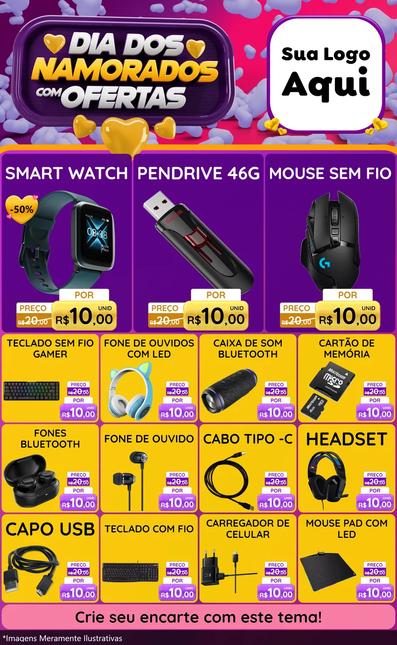 Modelo de Encarte para Encarte Grande com o tema Dia Dos Namorados Com Ofertas para Informática