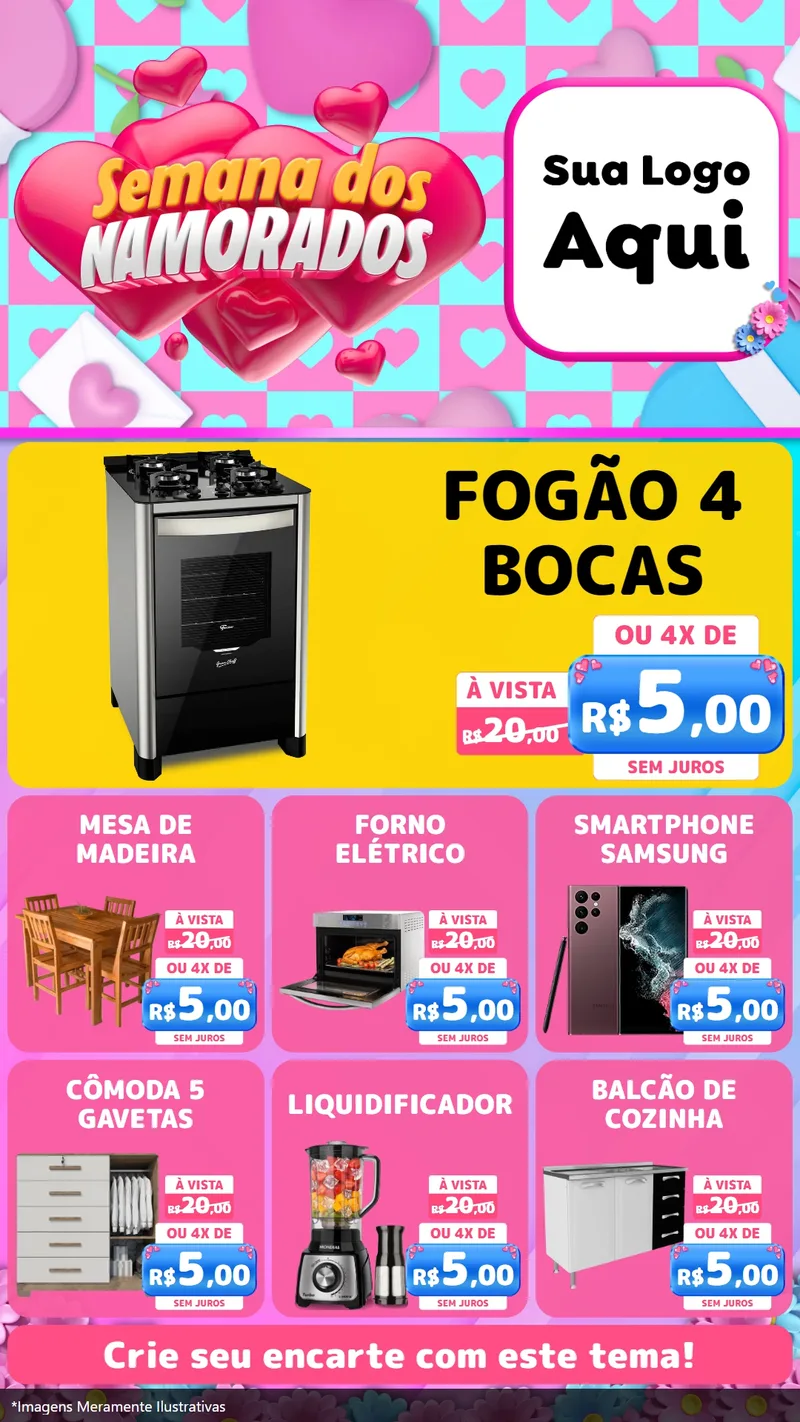 Modelo de Rede Social para Stories com o tema Semana dos Namorados para Móveis e Eletro