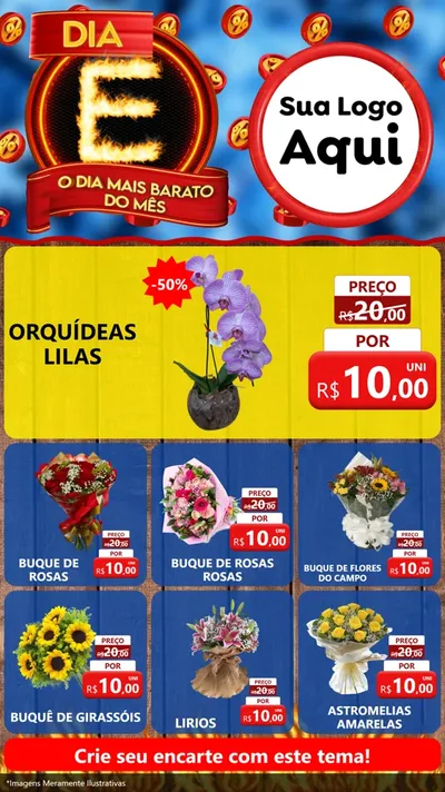 Modelo de Rede Social para Stories com o tema Dia E - O Dia Mais Barato Do Mês para Floricultura e jardim