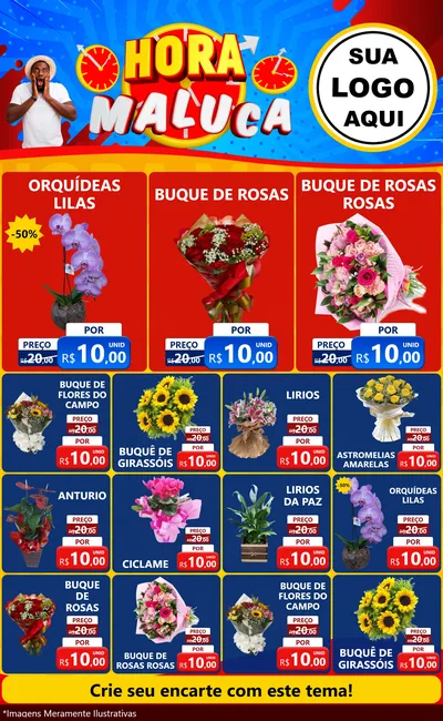 Modelo de Encarte para Encarte Grande com o tema Hora Maluca para Floricultura e jardim