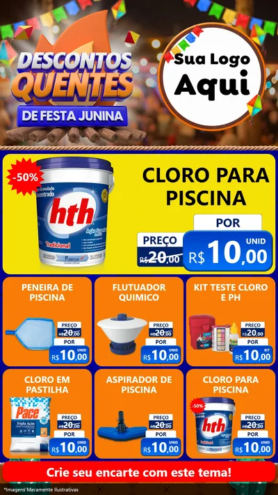 Modelo de Rede Social para Stories com o tema Descontos Quentes de Festa Junina para Produtos para Piscina