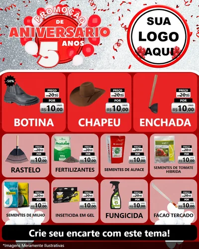 Modelo de Rede Social para Feed Instagram com o tema Promoção de Aniversário - 5 Anos para Agropecuária