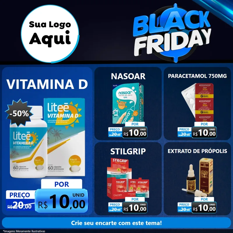 Modelo de Rede Social para Feed Facebook com o tema Black Friday para Farmácia