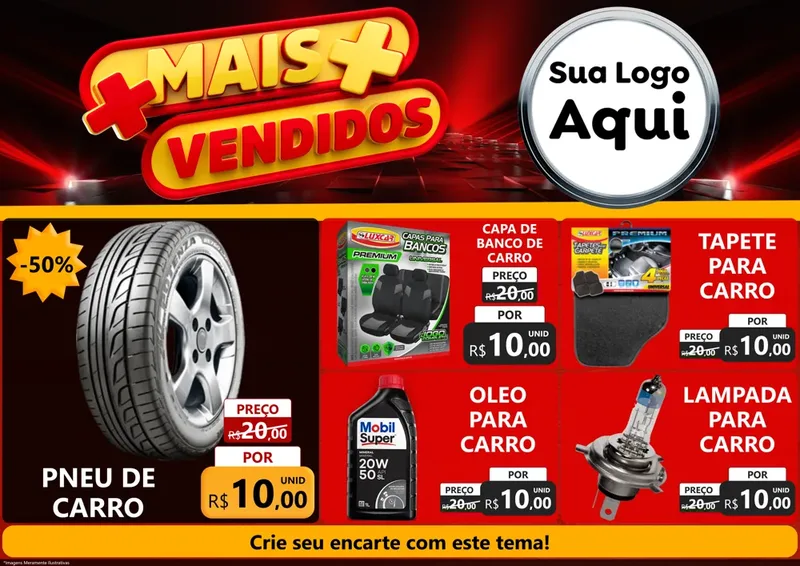 Modelo de Encarte para Encarte A4 Horizontal com o tema Mais Vendidos para Auto peças