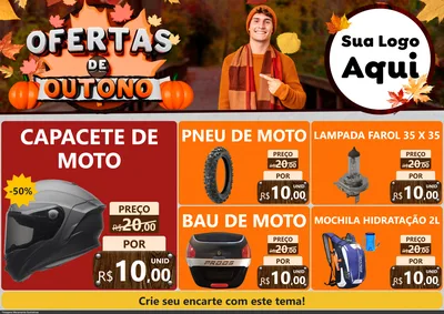 Modelo de Encarte para Encarte A4 Horizontal com o tema Ofertas de Outono para Moto peças
