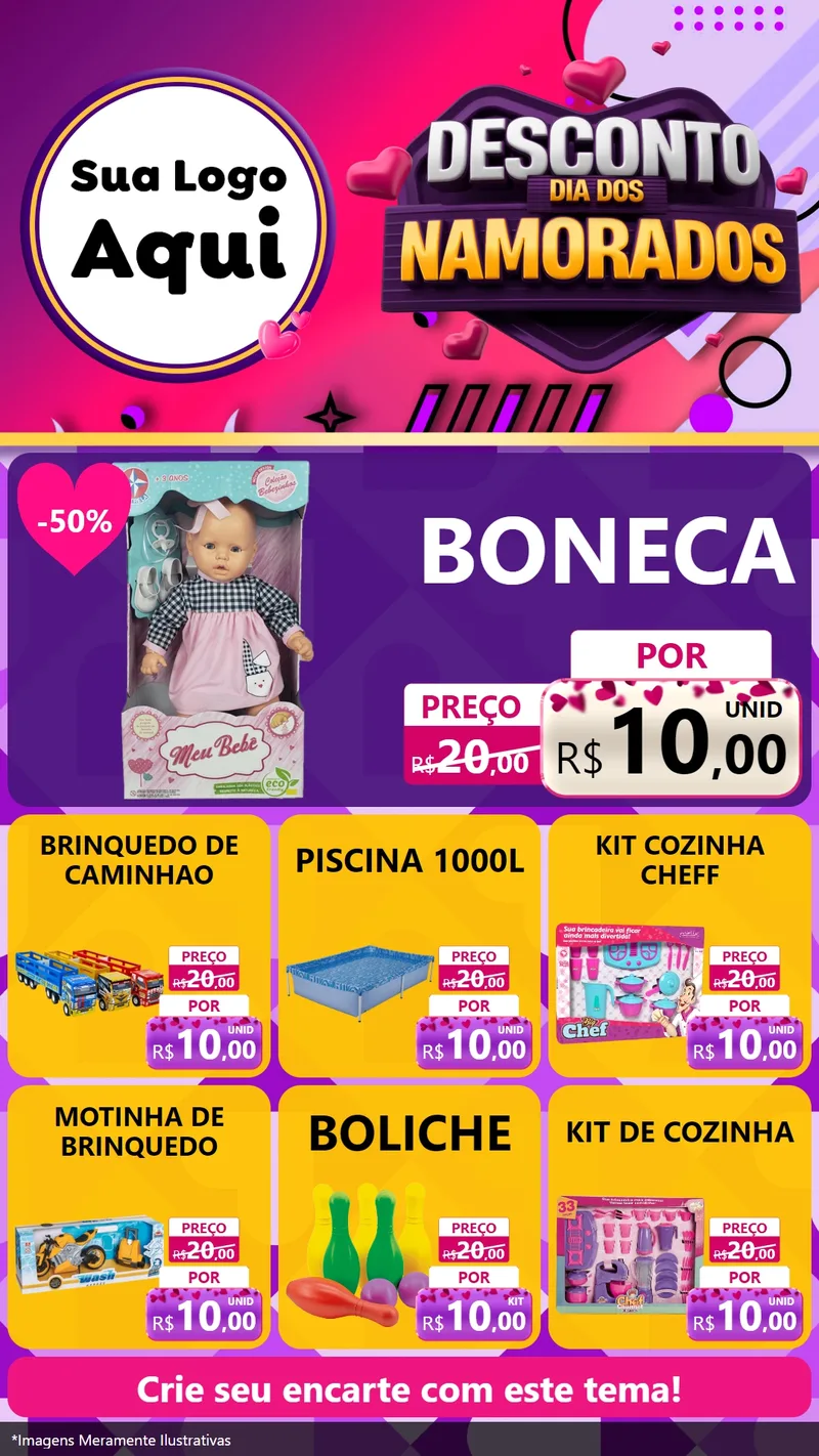 Modelo de Rede Social para Stories com o tema Desconto Dia dos Namorados para Brinquedos