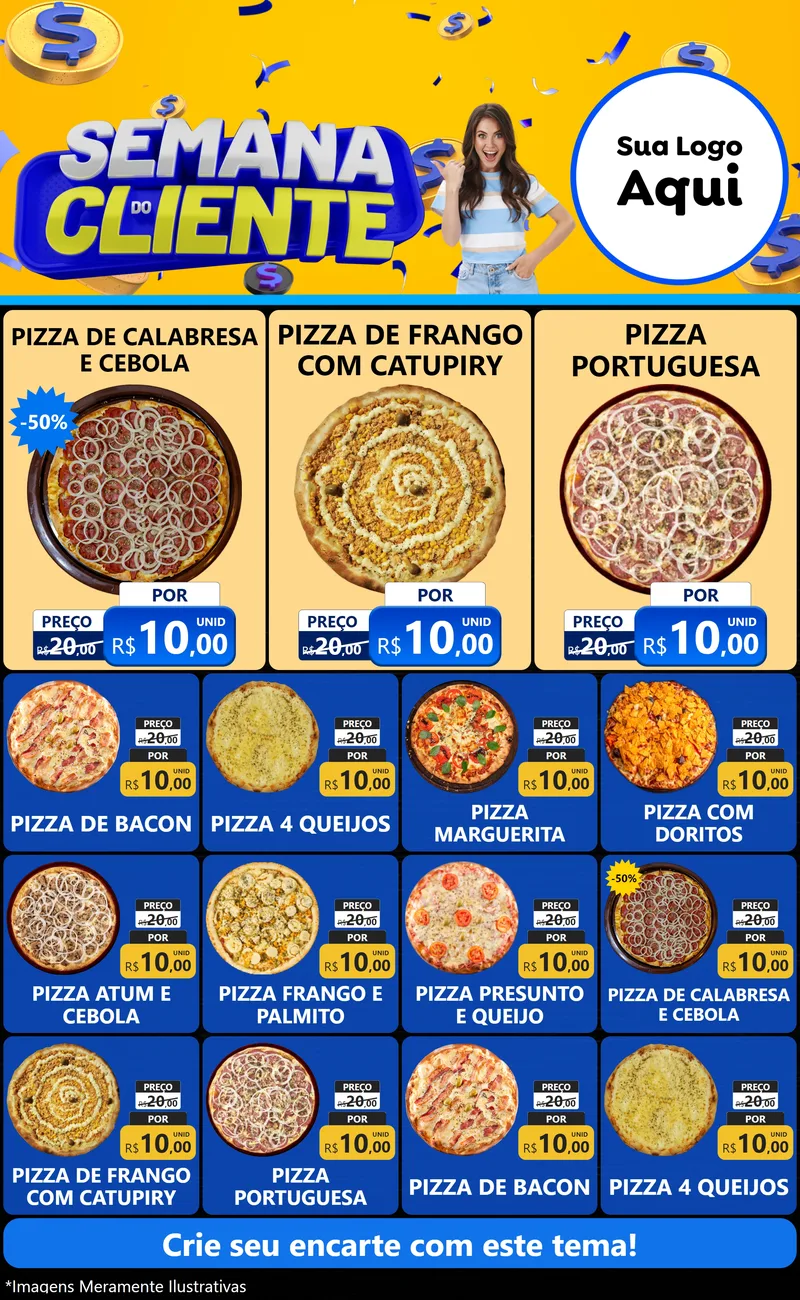 Modelo de Encarte para Encarte Grande com o tema Semana do Cliente para Pizzaria