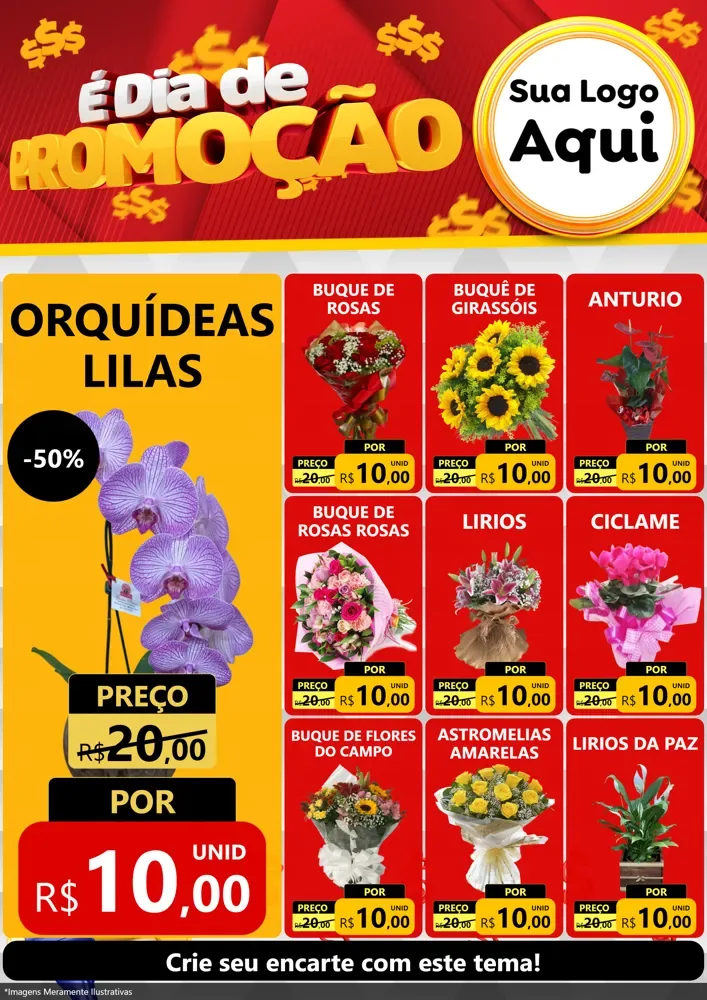 Modelo de Encarte para Encarte A4 Vertical com o tema É Dia De Promoção para Floricultura e jardim