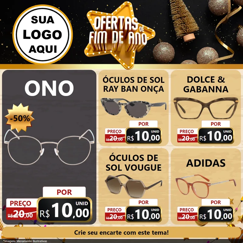 Modelo de Rede Social para Feed Facebook com o tema Ofertas de Fim de Ano para Óticas