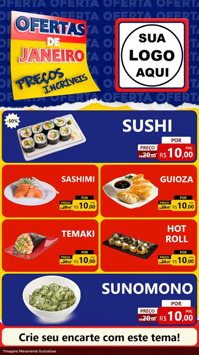 Modelo de TV para TV Vertical com o tema Ofertas de Janeiro - Preços Incríveis para Comida japonesa