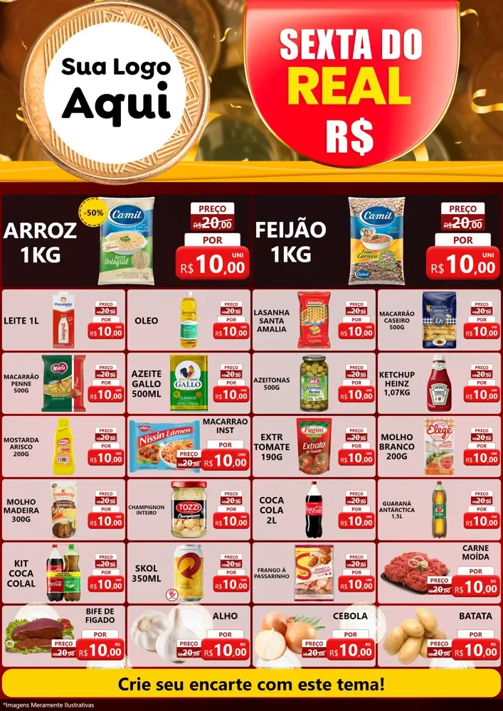 Modelo de Encarte para Encarte A4 Vertical com o tema Sexta do Real para Supermercado