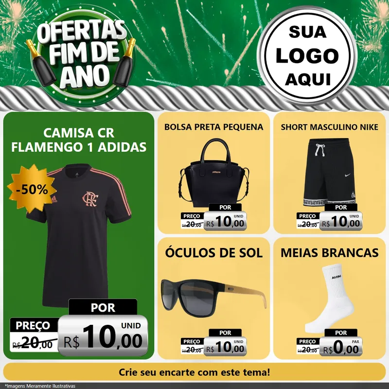 Modelo de Rede Social para Feed Facebook com o tema Ofertas Fim de Ano para Roupas e acessórios