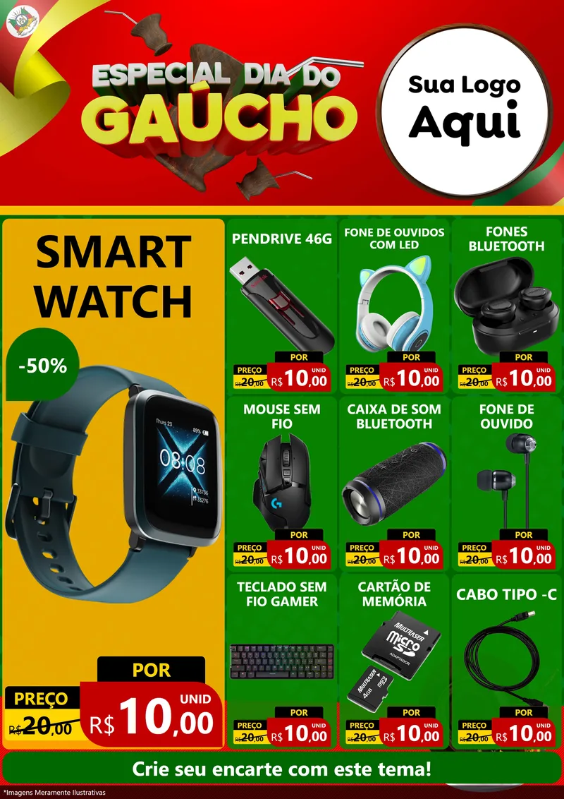 Modelo de Encarte para Encarte A4 Vertical com o tema Especial Dia do Gaúcho para Informática
