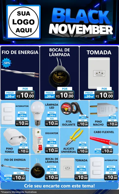Modelo de Encarte para Encarte Grande com o tema Black November para Materiais Elétricos