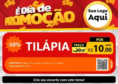 Modelo de Cartaz para Cartaz A4 Horizontal com o tema É Dia De Promoção para Peixaria
