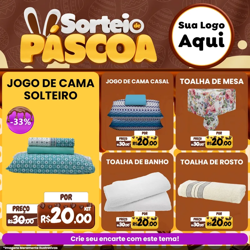 Modelo de Rede Social para Feed Facebook com o tema Sorteio de Páscoa para Cama, Mesa e Banho