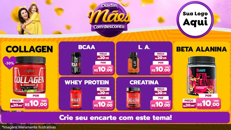 Modelo de TV para TV Horizontal com o tema Dia das Mães com Desconto para Suplementos alimentares