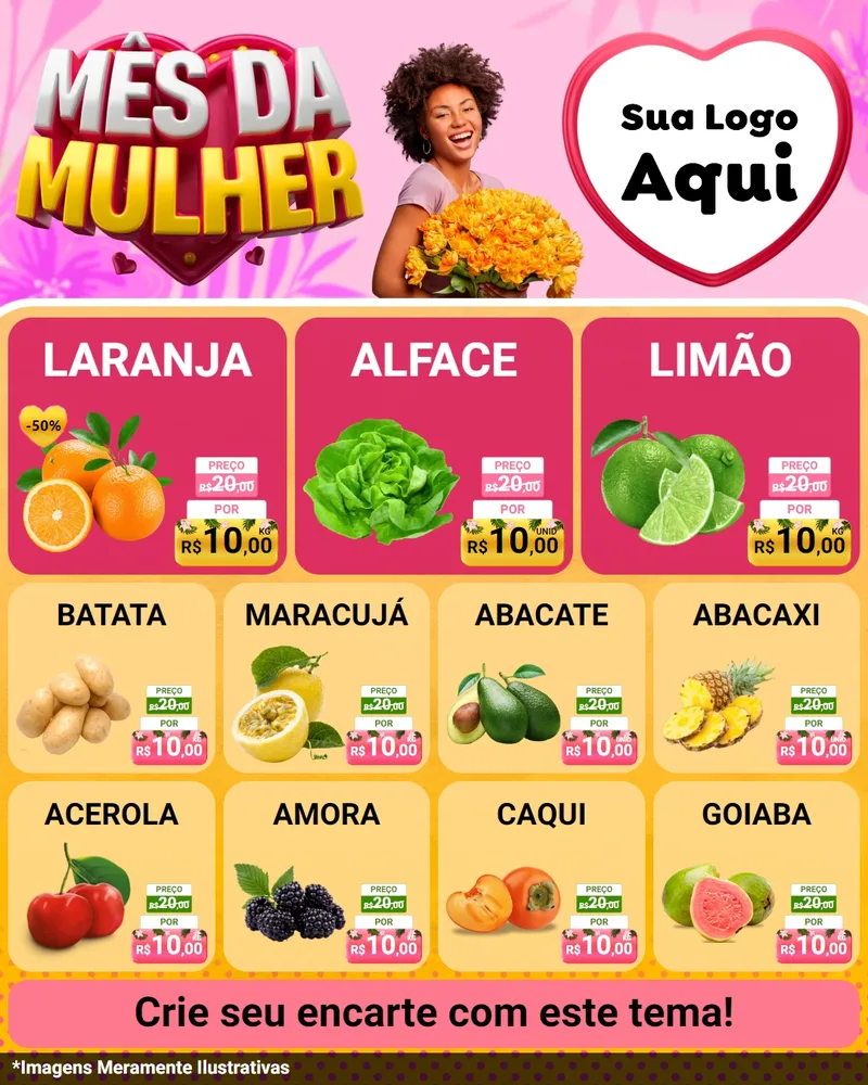 Modelo de Rede Social para Feed Instagram com o tema Mês da Mulher para Hortifrúti
