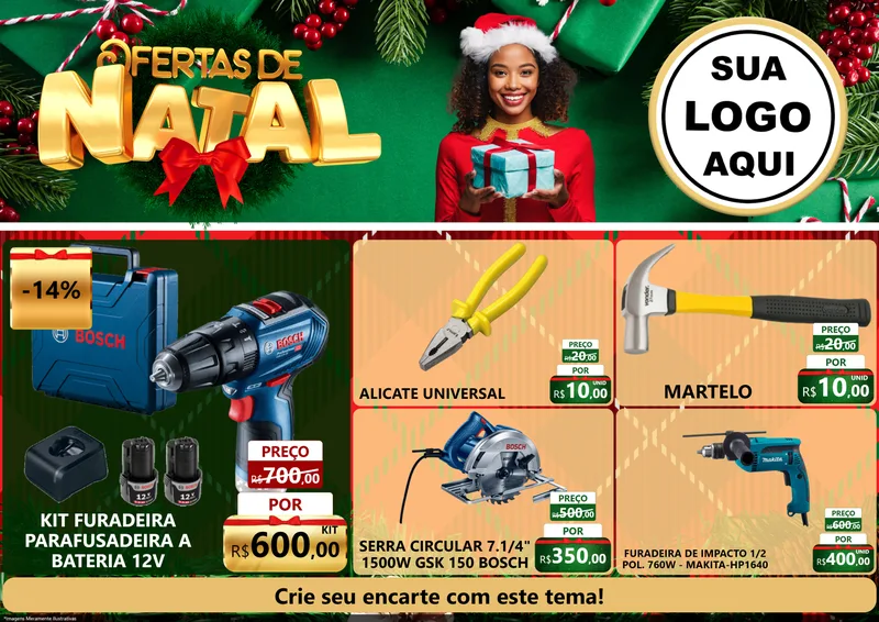 Modelo de Encarte para Encarte A4 Horizontal com o tema Ofertas de Natal para Maquinas e Ferramentas