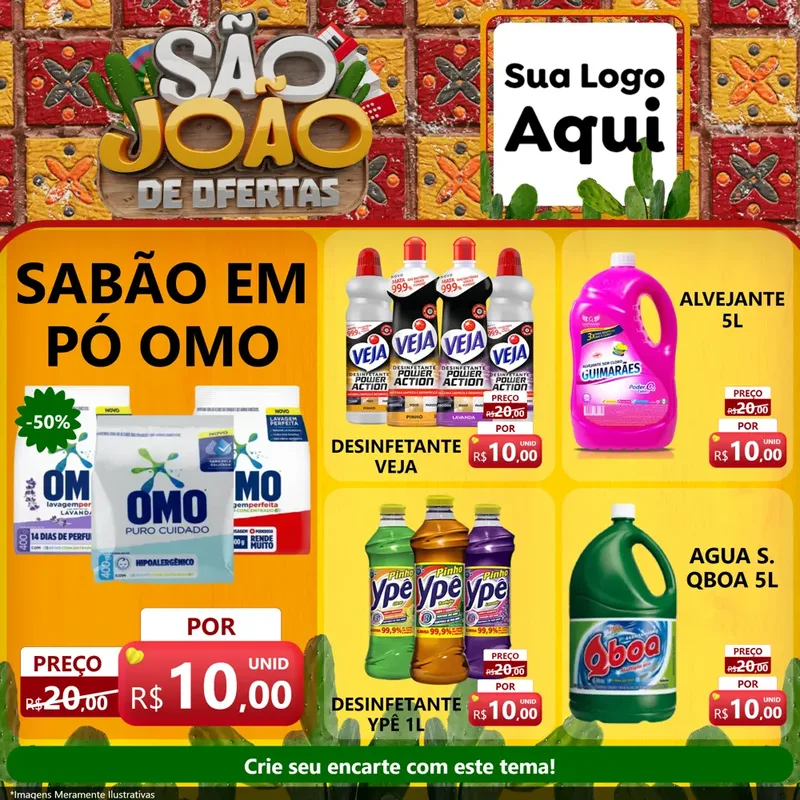 Modelo de Rede Social para Feed Facebook com o tema São João de Muitas Ofertas - Junina para Produtos de Limpeza