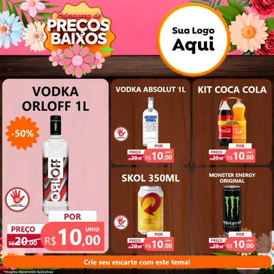 Modelo de Rede Social para Feed Facebook com o tema Primavera de Preços Baixos para Distribuidora de bebidas