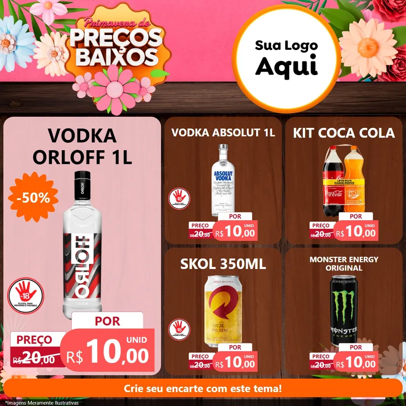 Modelo de Rede Social para Feed Facebook com o tema Primavera de Preços Baixos para Distribuidora de bebidas