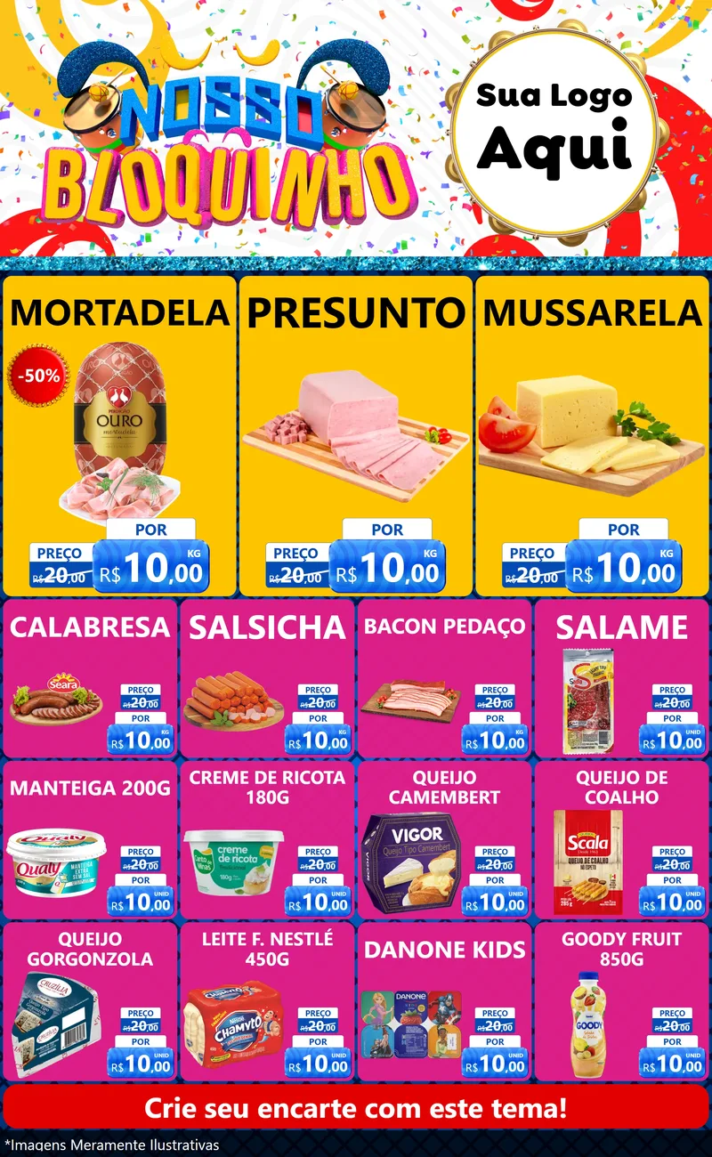 Modelo de Encarte para Encarte Grande com o tema Nosso Bloquinho para Frios e Laticínios