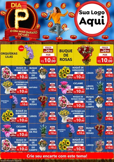 Modelo de Encarte para Encarte A4 Vertical com o tema Dia P - O Dia Mais Barato Do Mês para Floricultura e jardim