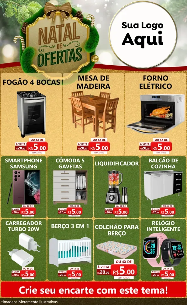 Modelo de Encarte para Encarte Grande com o tema Ofertas de Natal para Móveis e Eletro
