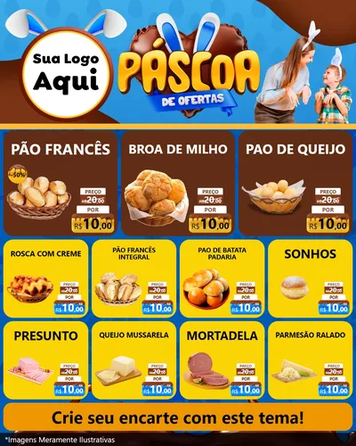 Modelo de Rede Social para Feed Instagram com o tema Páscoa de Ofertas para Padaria