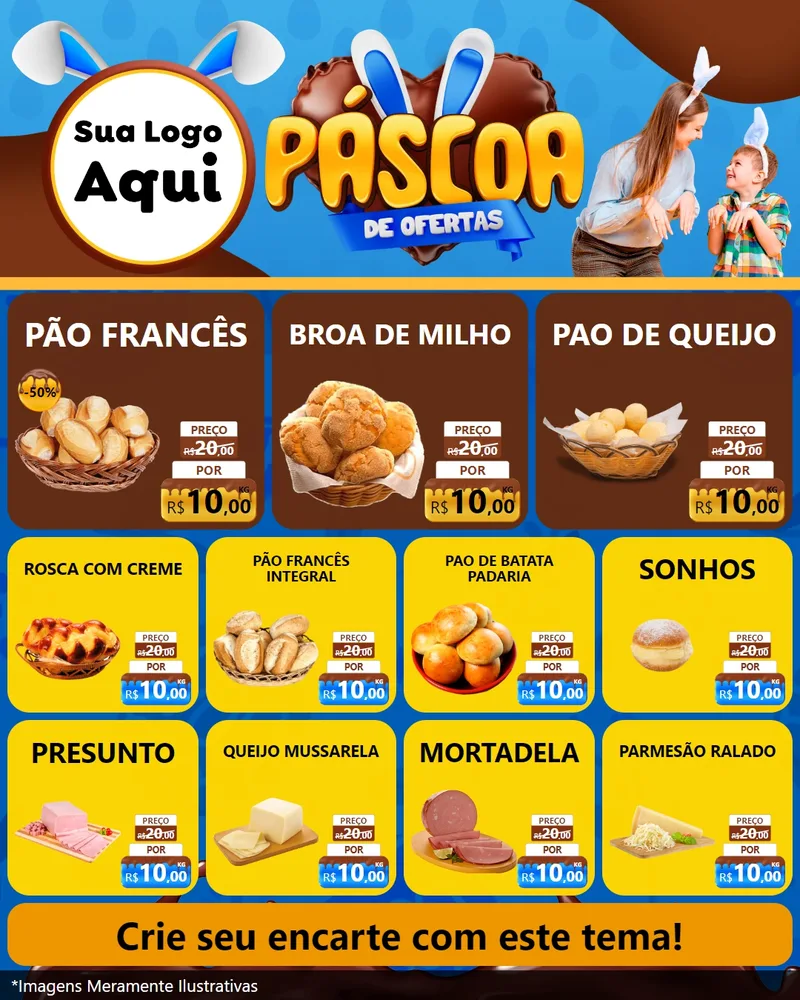 Modelo de Rede Social para Feed Instagram com o tema Páscoa de Ofertas para Padaria
