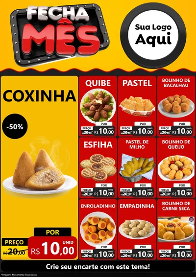 Modelo de Encarte para Encarte A4 Vertical com o tema Fecha Mês para Salgadaria