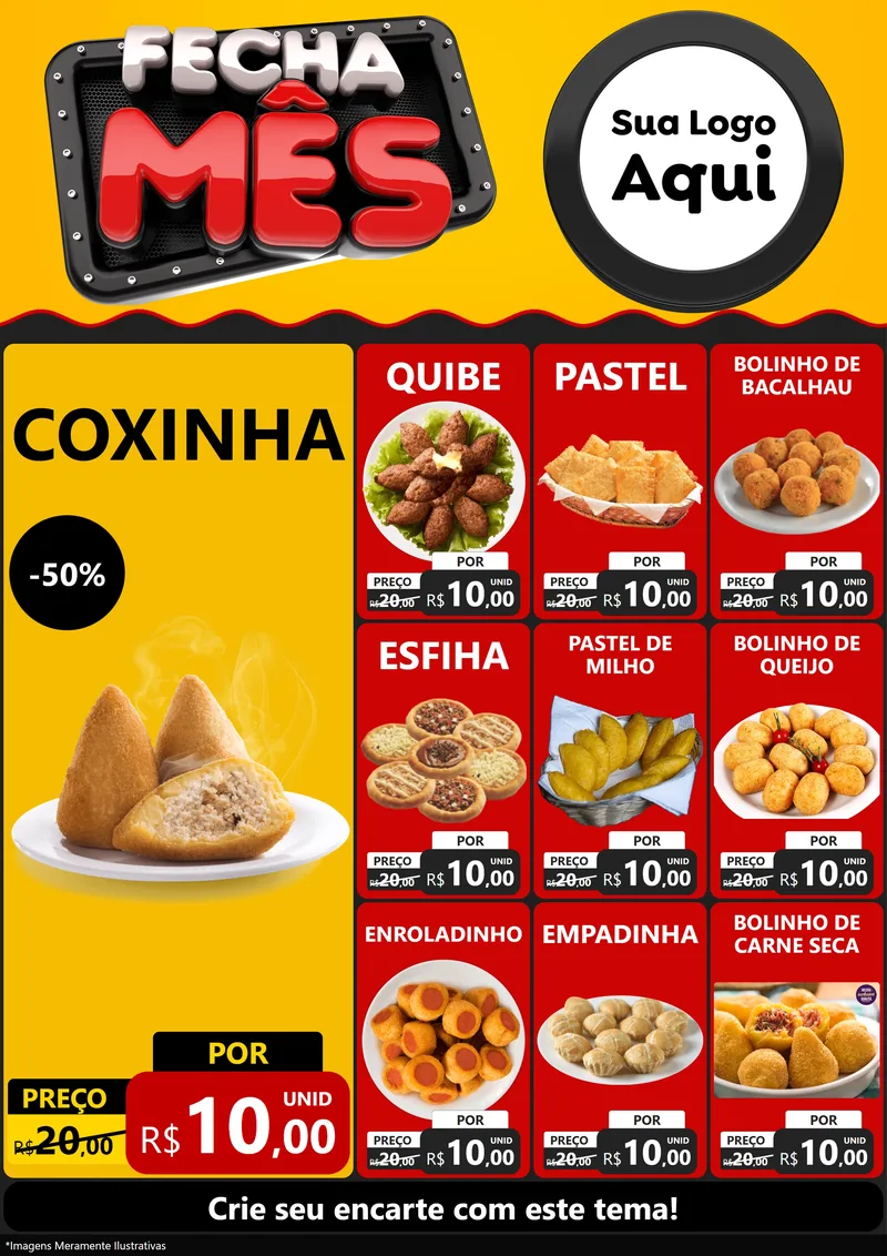 Modelo de Encarte para Encarte A4 Vertical com o tema Fecha Mês para Salgadaria