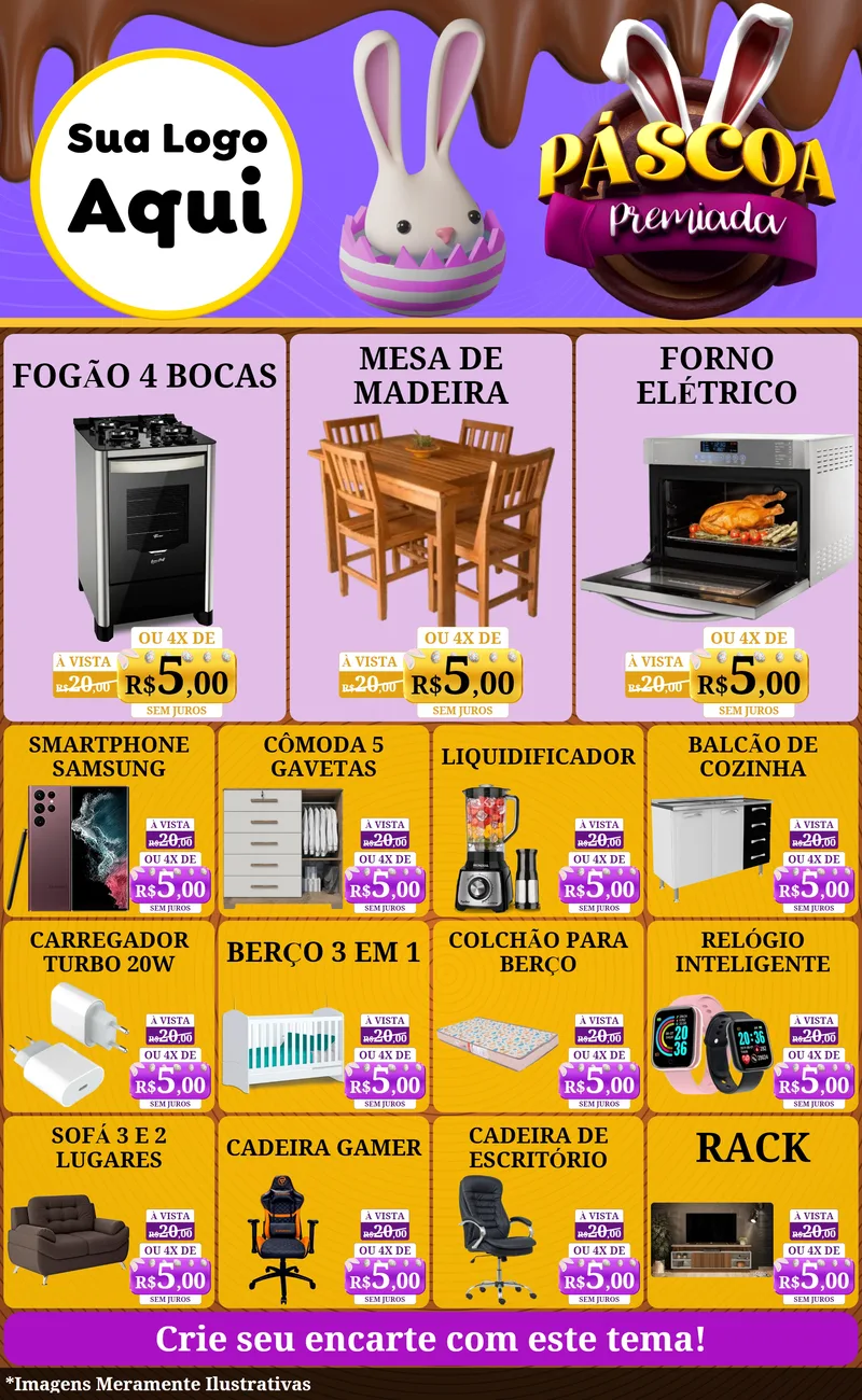 Modelo de Encarte para Encarte Grande com o tema Páscoa Premiada para Móveis e Eletro