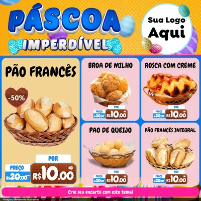 Modelo de Rede Social para Feed Facebook com o tema Páscoa Imperdível para Padaria