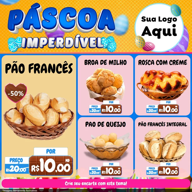 Modelo de Rede Social para Feed Facebook com o tema Páscoa Imperdível para Padaria