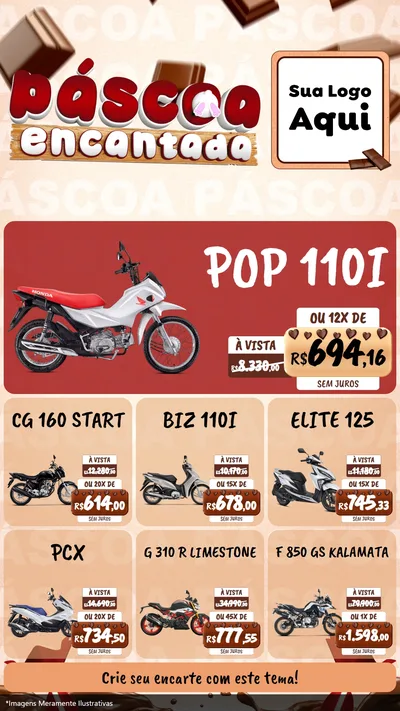 Modelo de Rede Social para Stories com o tema Páscoa Encantada para Concessionaria de Motos