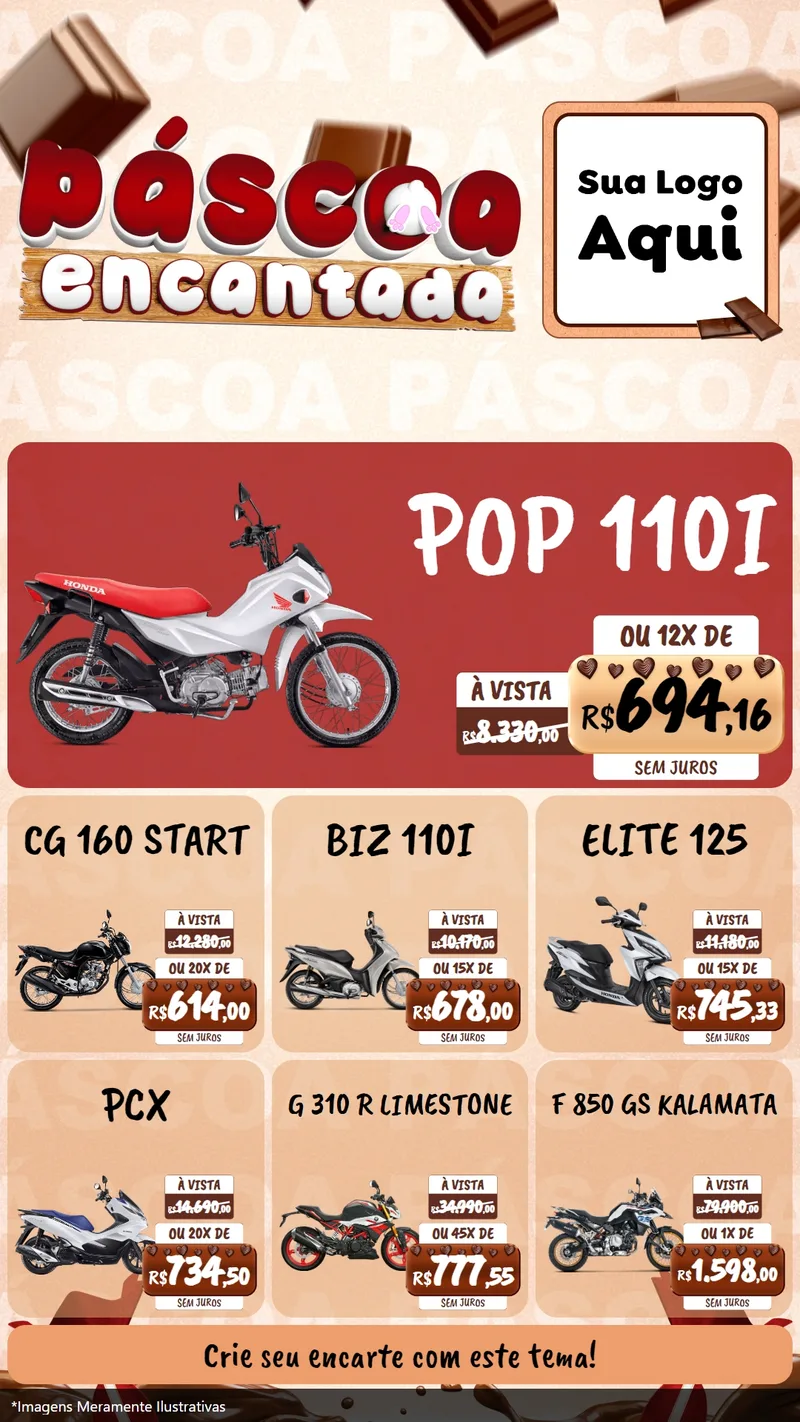 Modelo de Rede Social para Stories com o tema Páscoa Encantada para Concessionaria de Motos