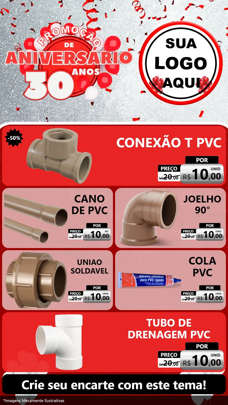 Modelo de TV para TV Vertical com o tema Promoção de Aniversário - 30 Anos para Tubos e conexões