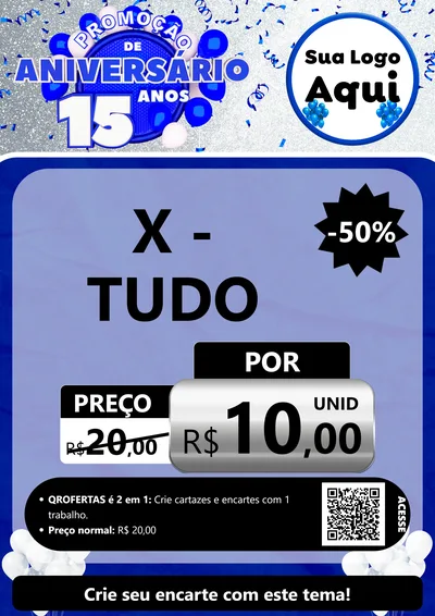 Modelo de Cartaz para Cartaz A4 Vertical com o tema Promoção de Aniversário - 15 Anos para Hamburgueria