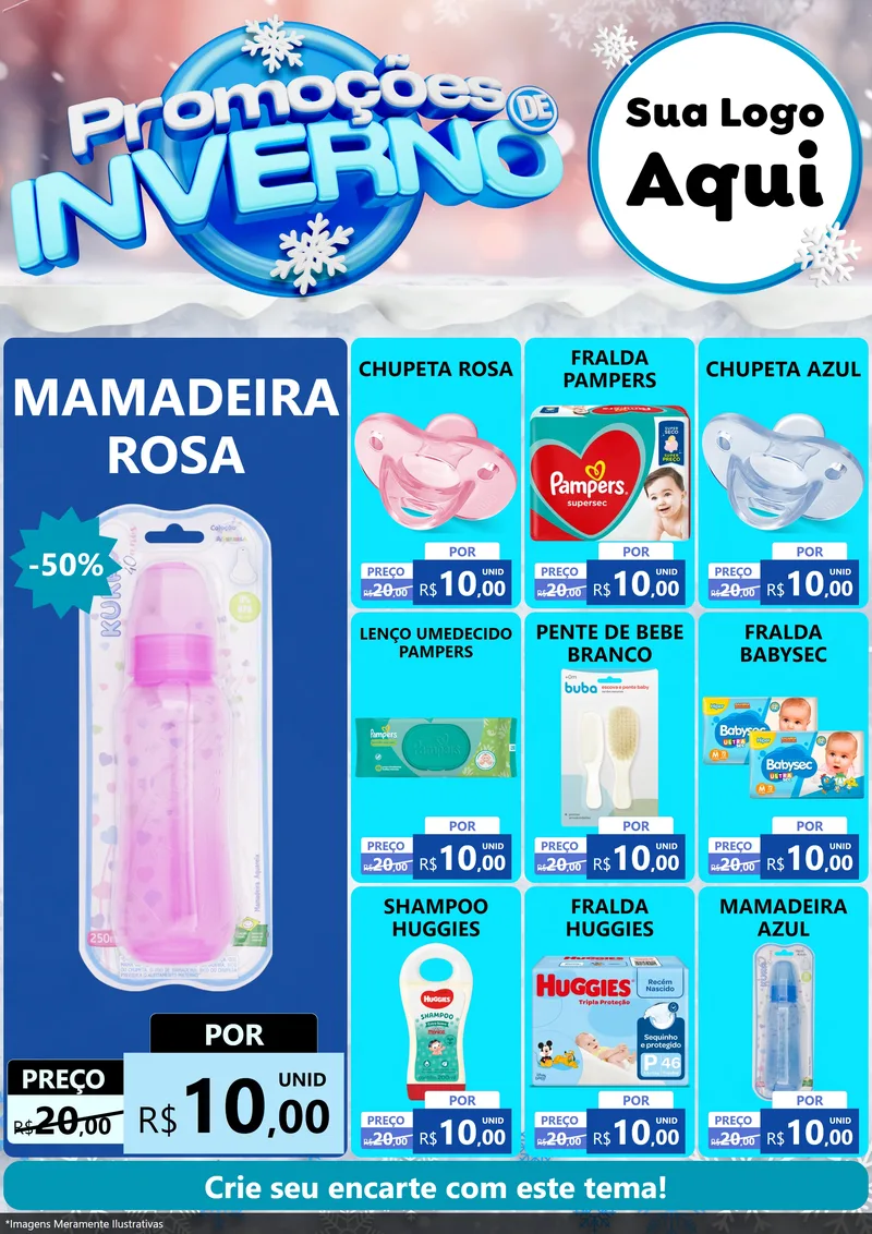 Modelo de Encarte para Encarte A4 Vertical com o tema Promoções de Inverno para Bebês