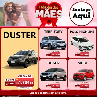 Modelo de Rede Social para Feed Facebook com o tema Feliz Dia Das Mães para Concessionaria de Carros