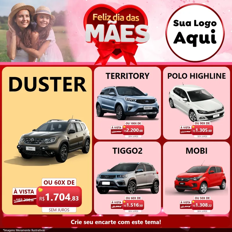 Modelo de Rede Social para Feed Facebook com o tema Feliz Dia Das Mães para Concessionaria de Carros
