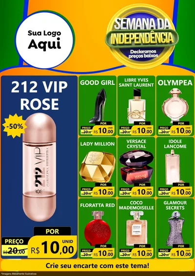 Modelo de Encarte para Encarte A4 Vertical com o tema Semana da Independência Declaramos Preços Baixos para Perfumes
