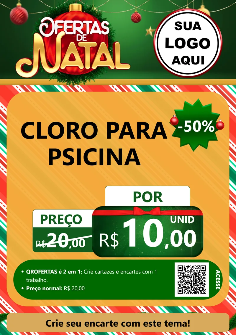 Modelo de Cartaz para Cartaz A4 Vertical com o tema Ofertas de Natal para Produtos para Piscina