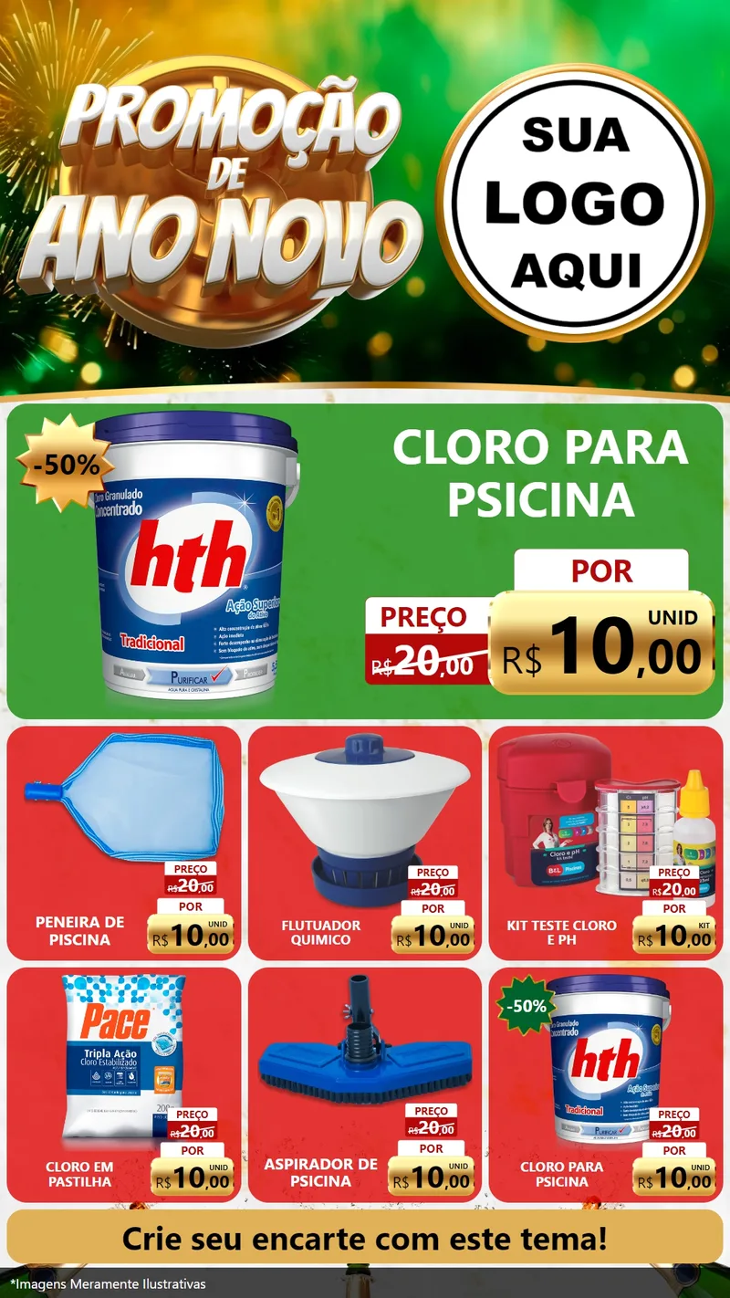 Modelo de Rede Social para Stories com o tema Promoção de Ano Novo para Produtos para Piscina