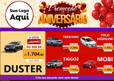 Modelo de Encarte para Encarte A4 Horizontal com o tema Promoção de Aniversário para Concessionaria de Carros