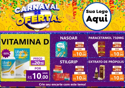 Modelo de Encarte para Encarte A4 Horizontal com o tema Carnaval de Ofertas para Farmácia