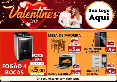 Modelo de Encarte para Encarte A4 Horizontal com o tema Valentine's Day para Móveis e Eletro