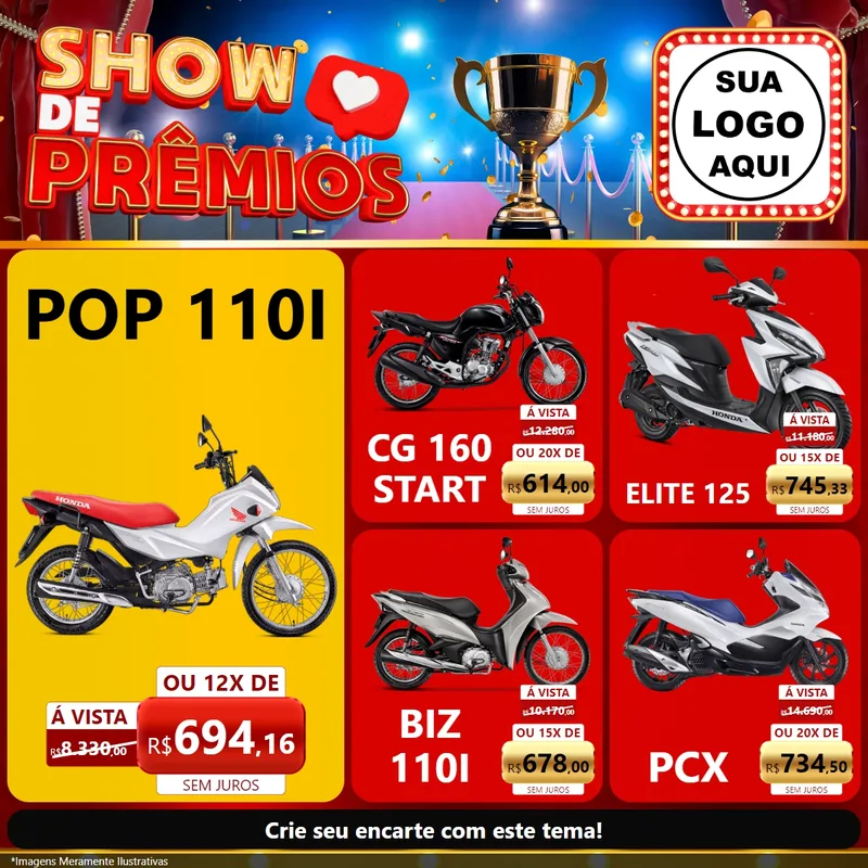 Modelo de Rede Social para Feed Facebook com o tema Show de Prêmios para Concessionaria de Motos